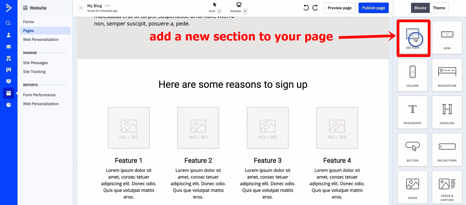 6 add a new section to your page