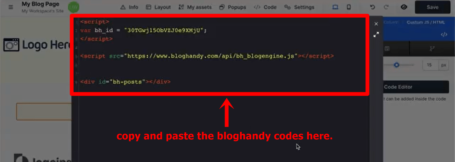 #17 copy and paste bloghandy codes in the html box