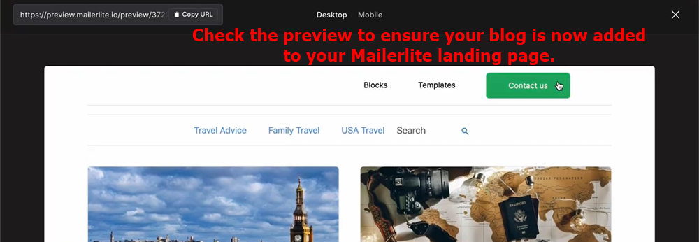 10 - check the preview to ensure your blog shows up on the landing page