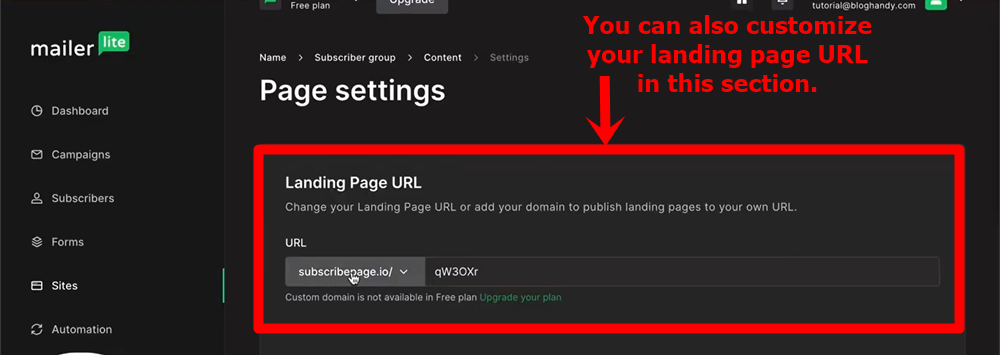 11 - create a custom url for your mailerlite page