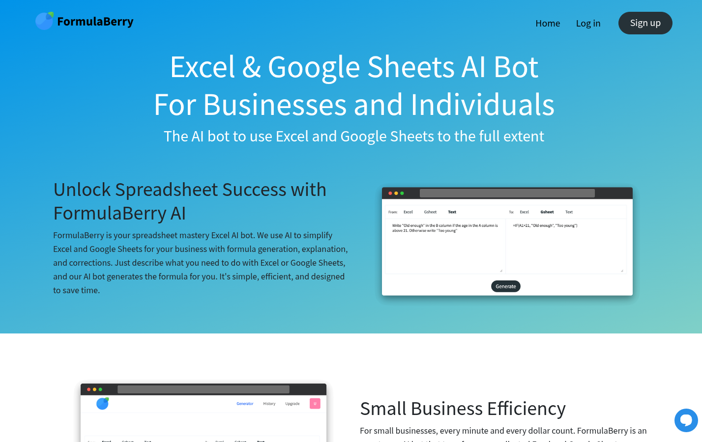 Formulaberry: Natural-language formula generation workflow or a relevant Excel/Google Sheets formula assistance interface, if publicly visible