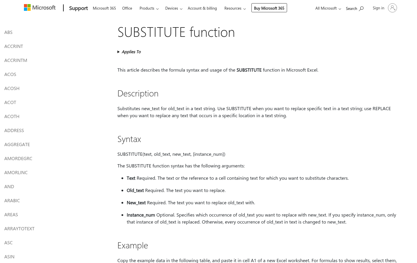 Support: SUBSTITUTE syntax and optional instance_num argument description