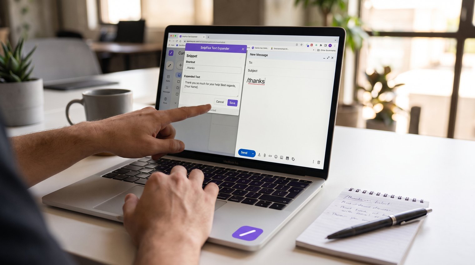 A close-up productivity troubleshooting scene with a person comparing a short typed shortcut, a browser extension setting, and a plain-text test field on a laptop