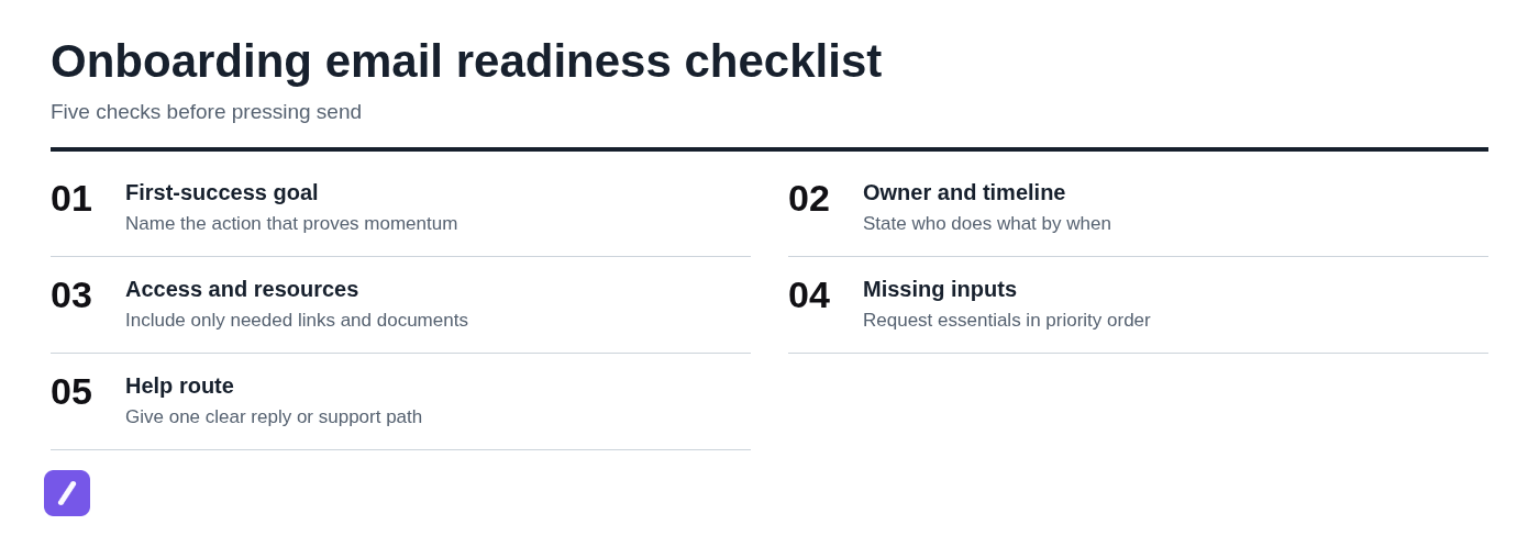 Onboarding email readiness checklist