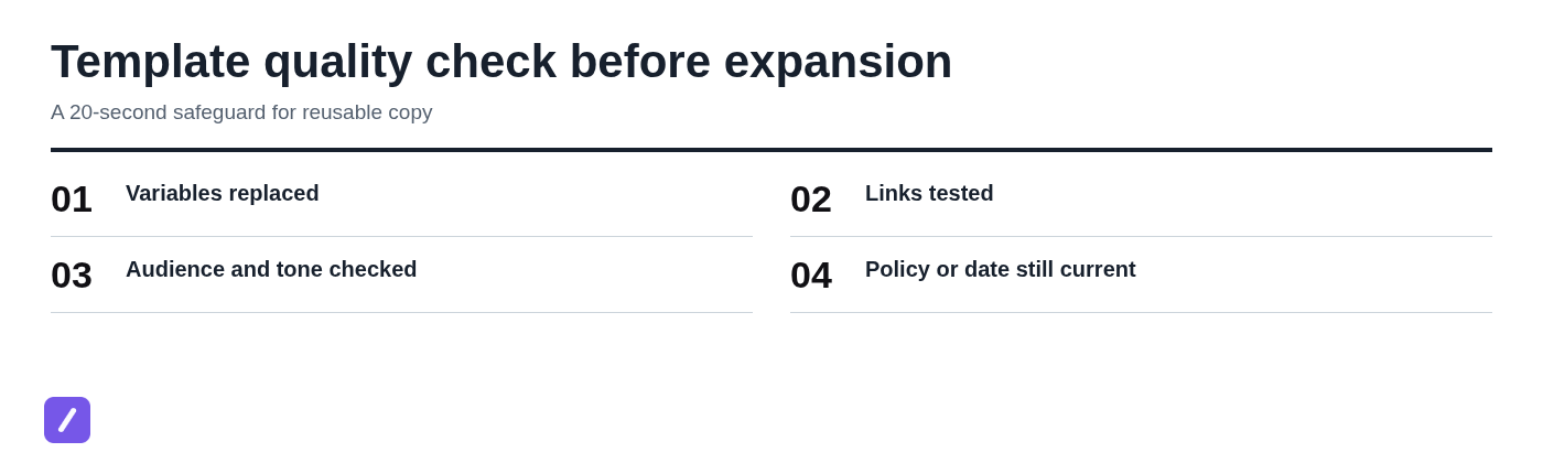 Template quality check before expansion