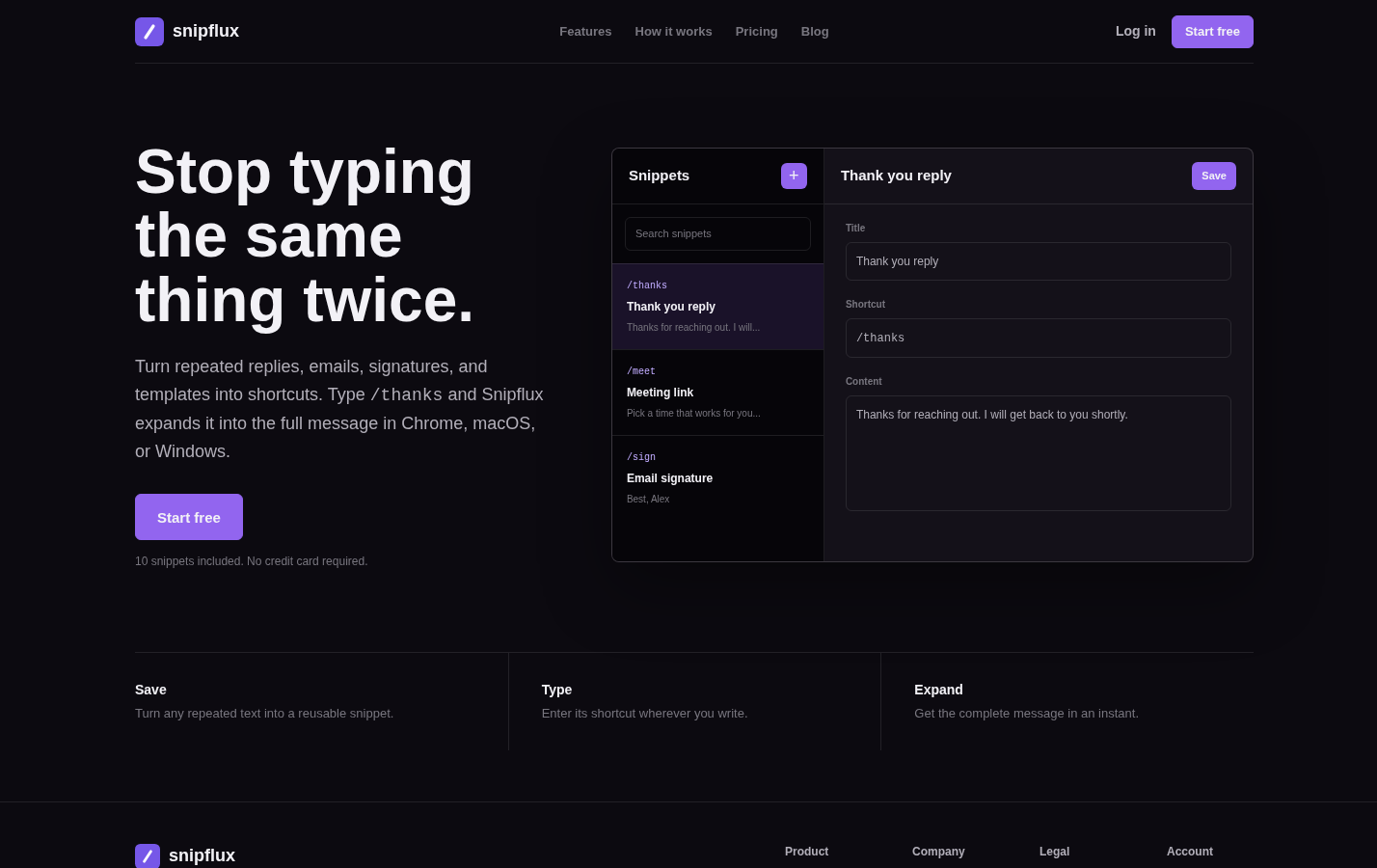 Snipflux: Product interface or feature view showing creating, organizing, or expanding a reusable text snippet