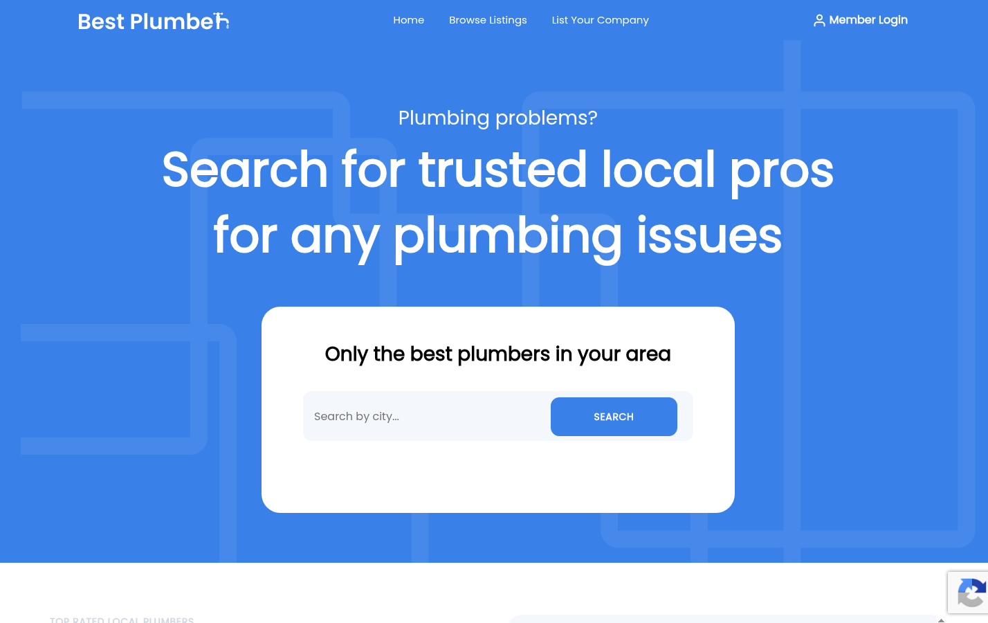 Bestplumber: Location-search or local plumber listing workflow, showing how a visitor begins narrowing results by area