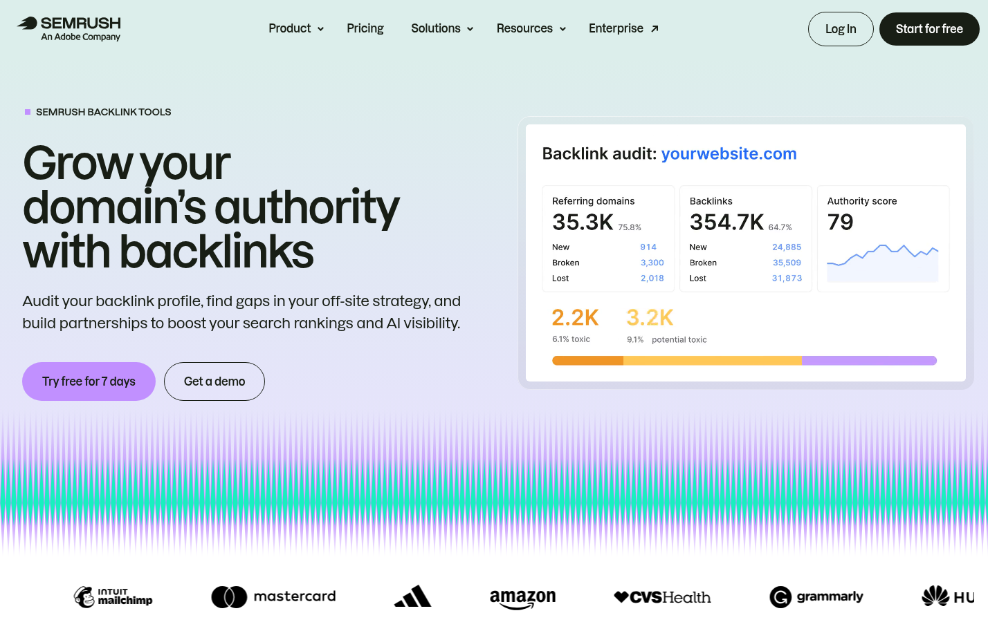 Semrush: Official Semrush Backlink Analytics interface or feature content showing backlink data as supporting audit context, not a substitute for a crawl