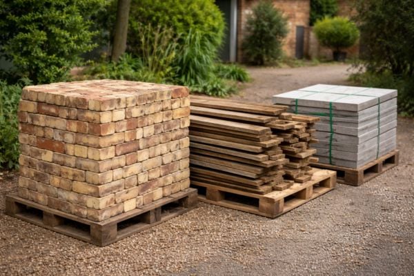A stack of building materials ready for collection