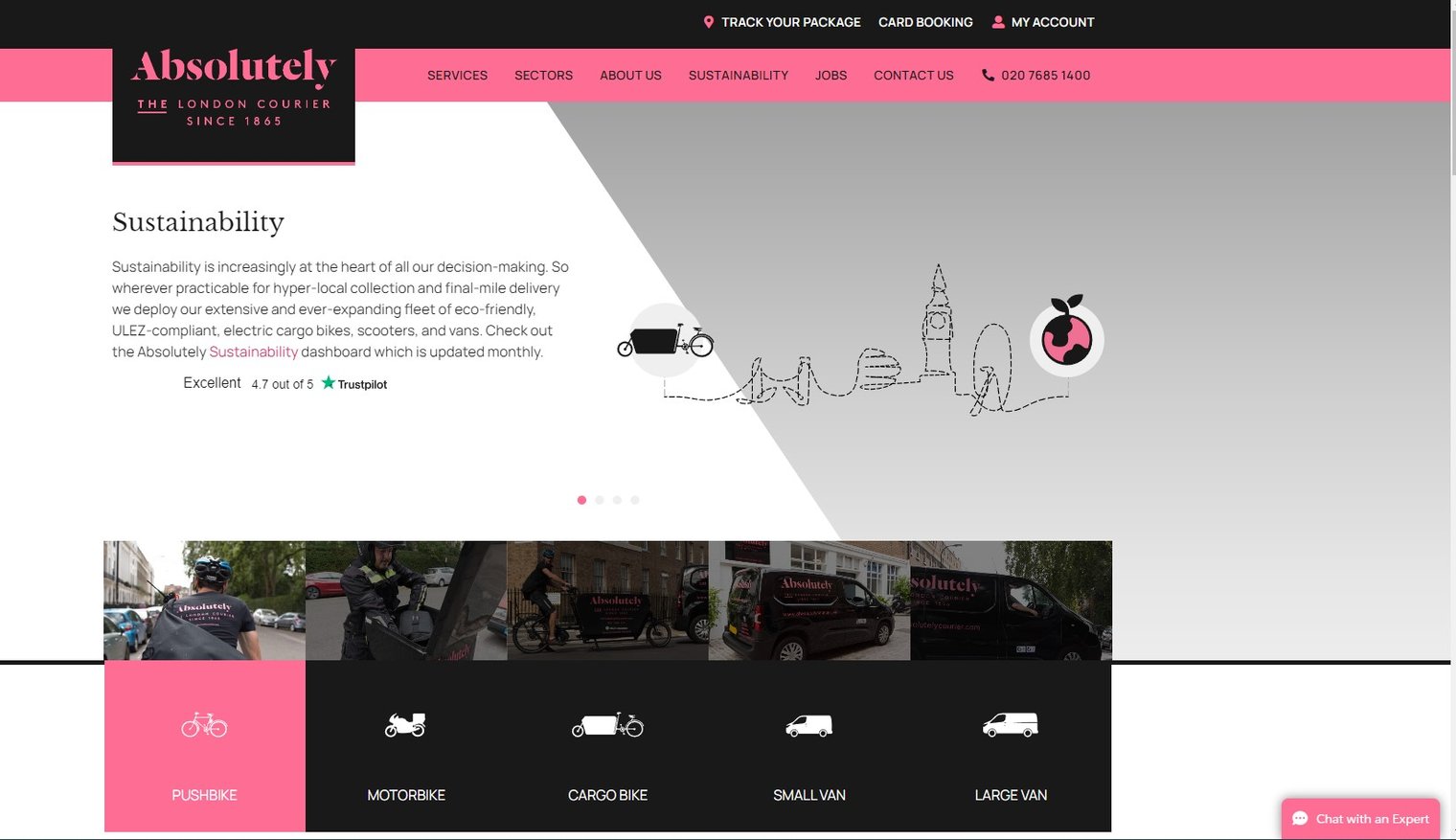 Absolutely Couriers Homepage on their website