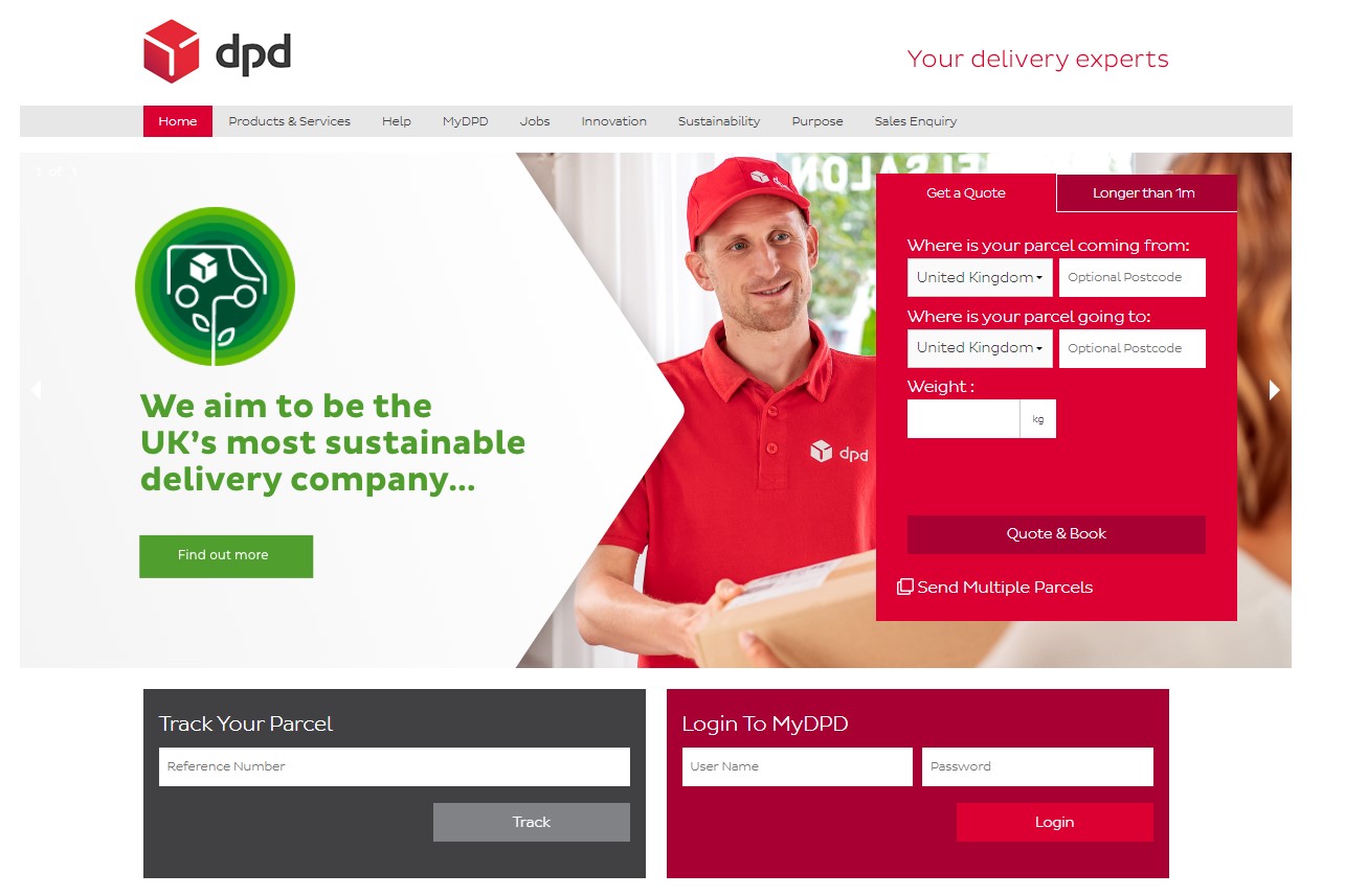 DPDs homepage for its UK website