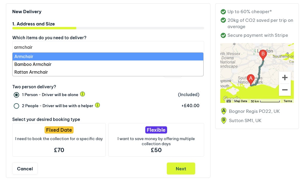 A picture of the app on Porta Delivery