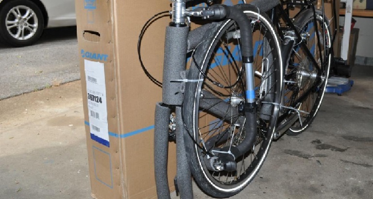 Carefully packed and padded bike, ready for safe transport