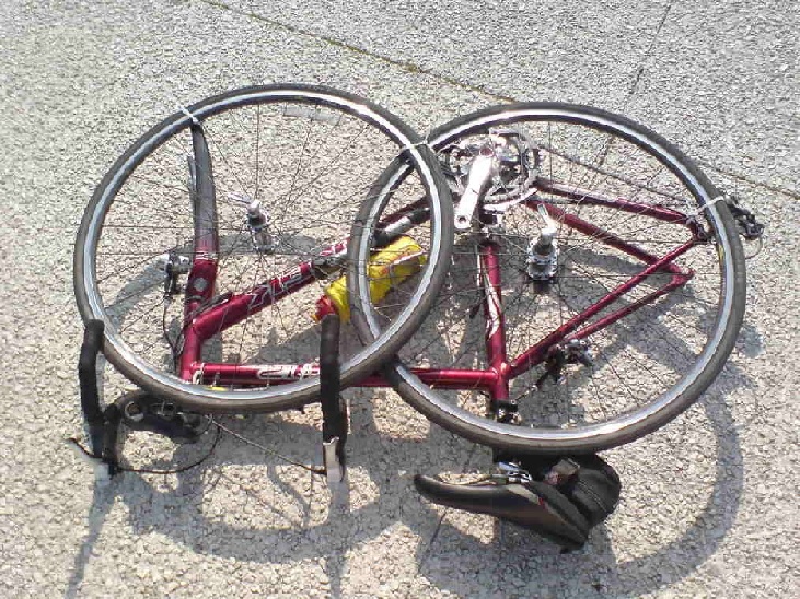 Disassembled bike ready for compact transport