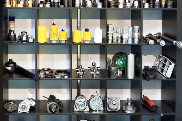 Multiple car parts ready for courier delivery