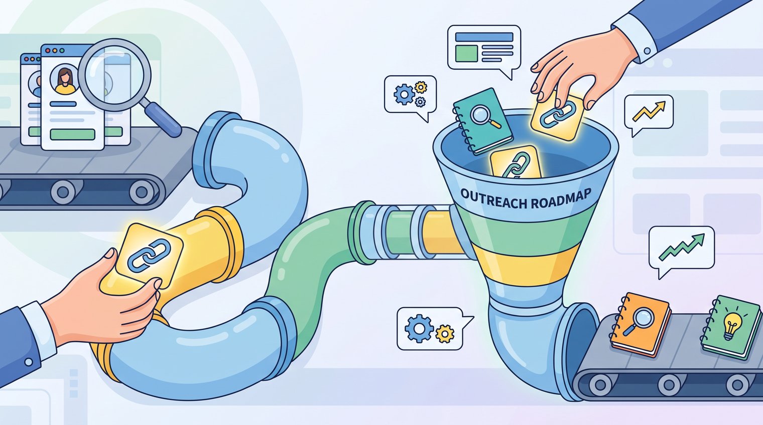 A B2B marketer organizing qualified link prospects into a concise outreach pipeline with research notes and content angles