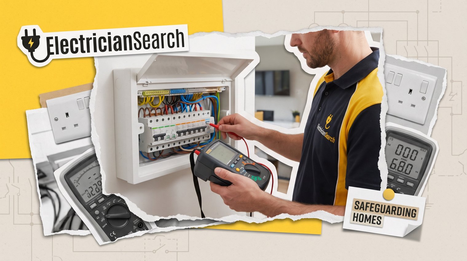 A qualified electrician safely testing a domestic consumer unit in a modern UK home
