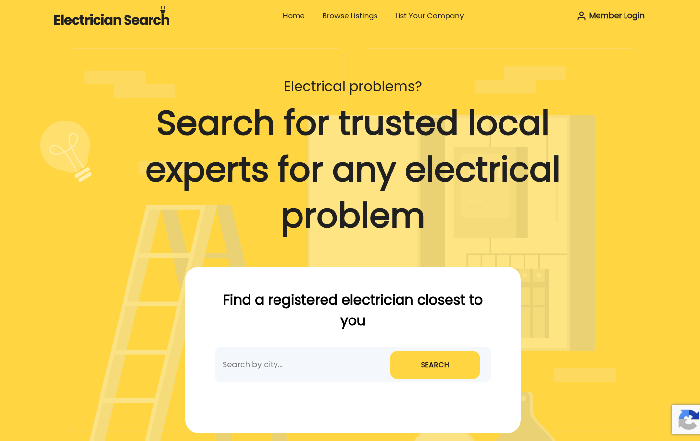 Electriciansearch: Local electrician search or city-browsing interface that helps a homeowner locate nearby listed electrical professionals