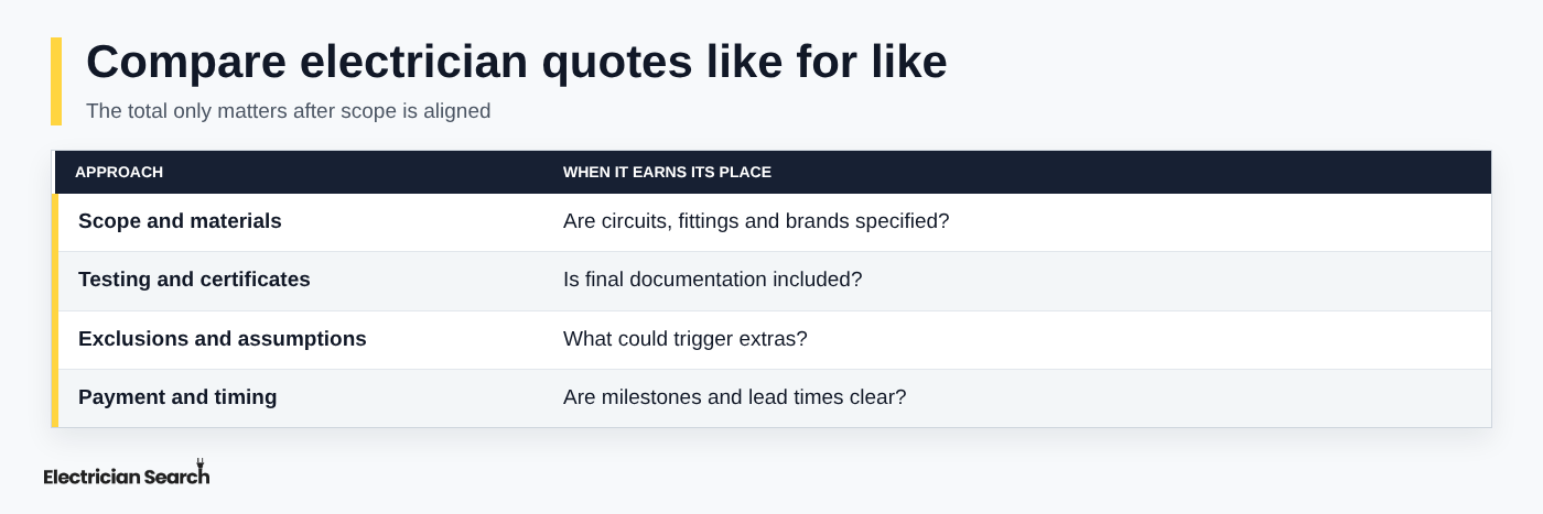 Compare electrician quotes like for like