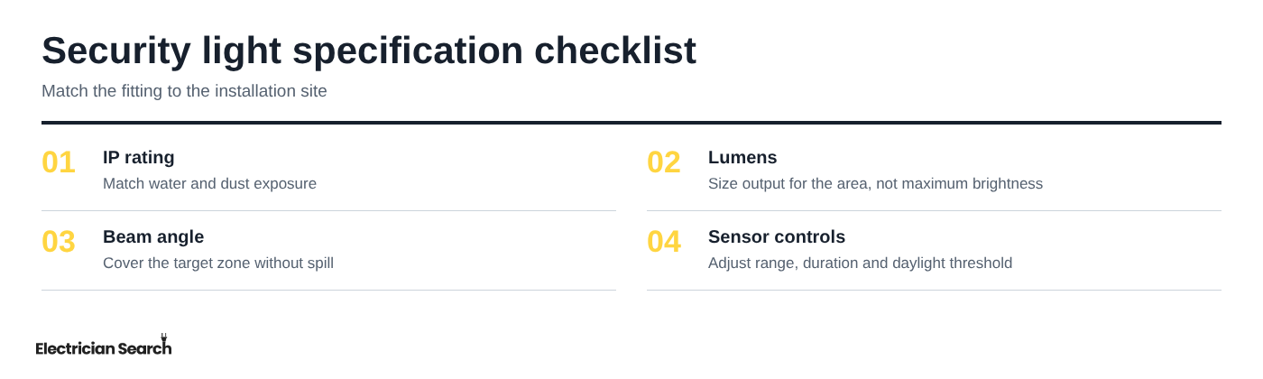 Security light specification checklist